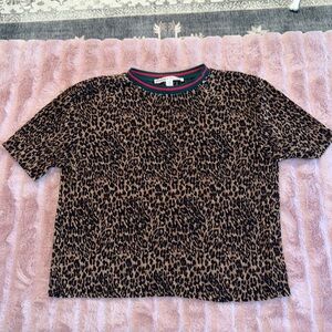 chic collar silk leopard animal print crop top Medium M red green stripes